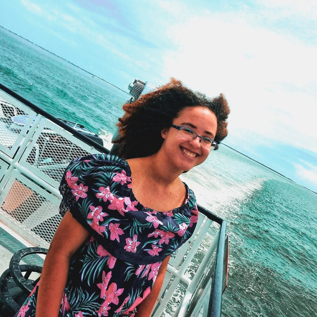 Alexis on ferry to Ocracoke Island 