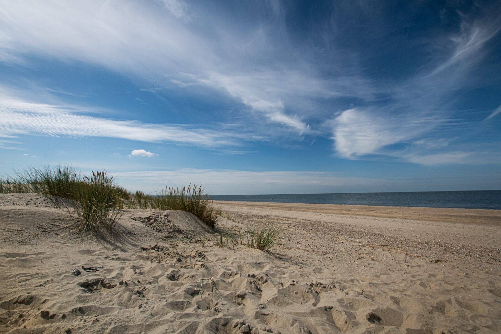 blue sky over a beach in Cape Charles