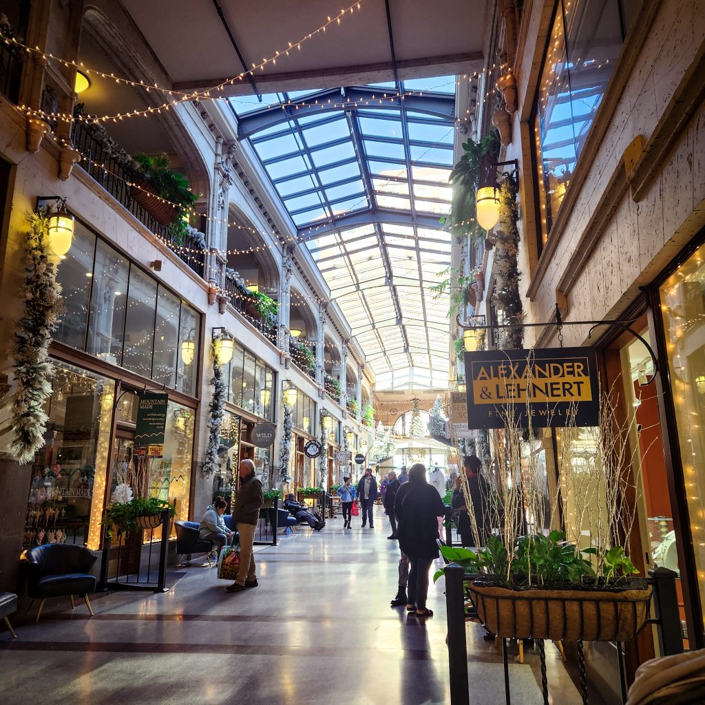 Grove arcade during Christmas in Asheville