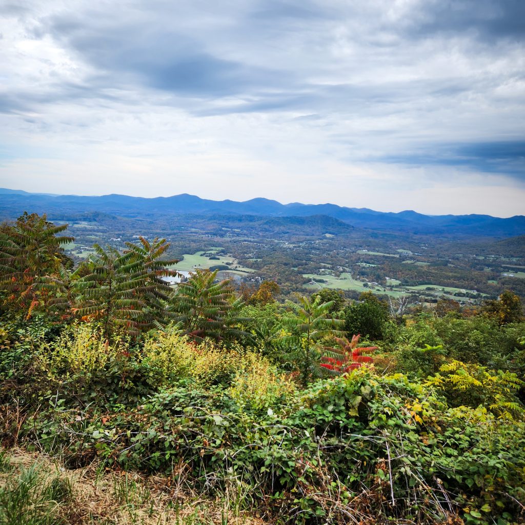 a view overlooking the blue ridge mountains