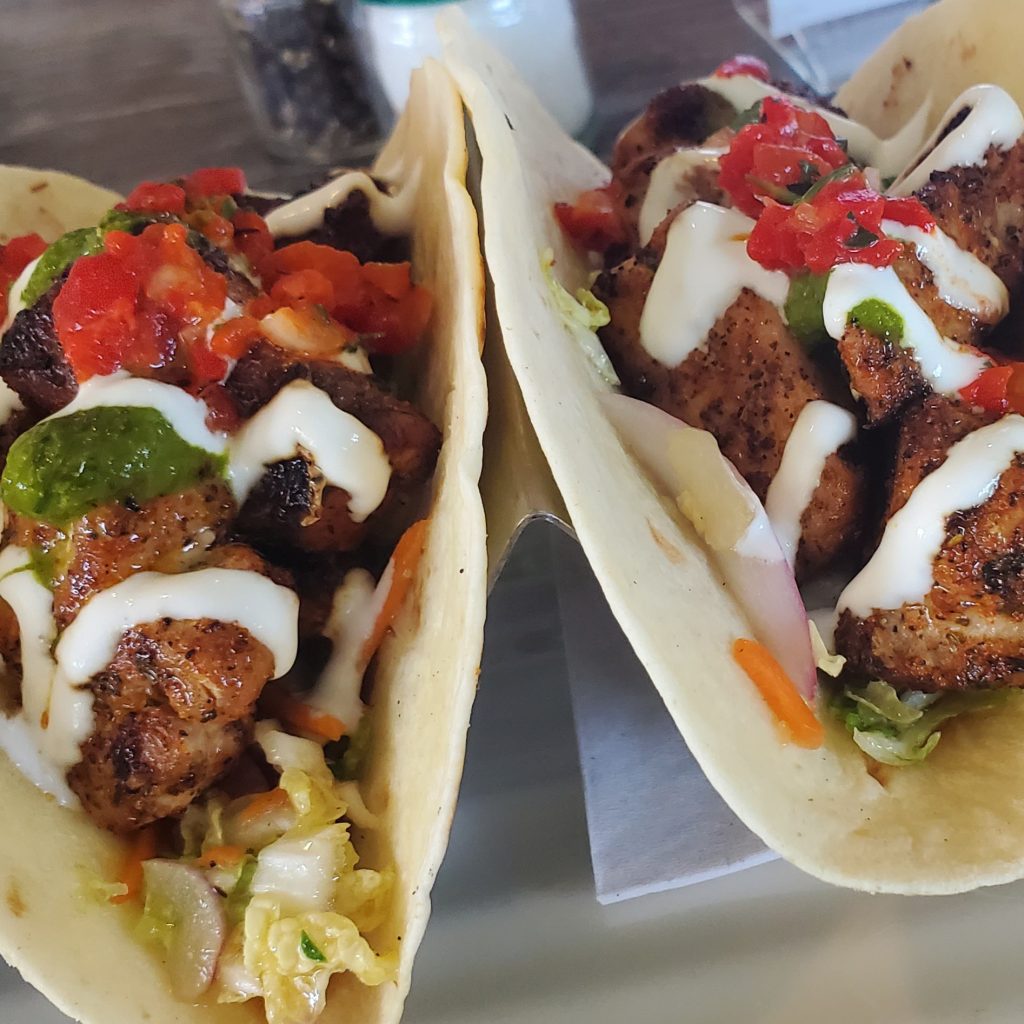 two fish tacos at obx restaurant