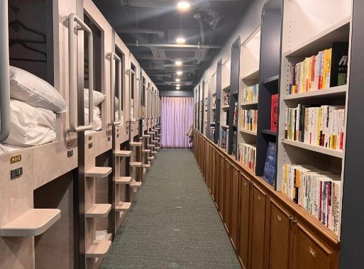 capsule pods across from books at book tea shibuya