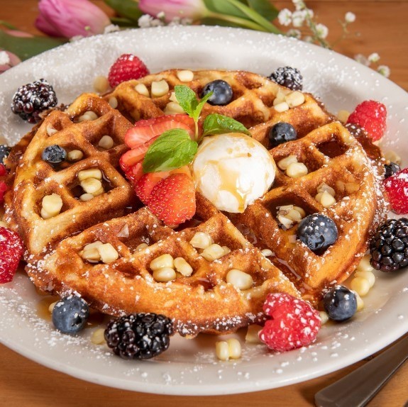 waffle with fruit at urth cafe