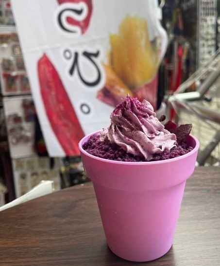 purple dessert in flower pot