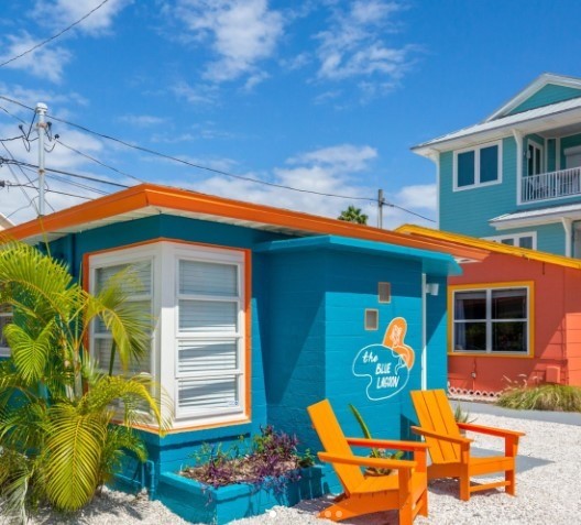 colorful cottage on beach