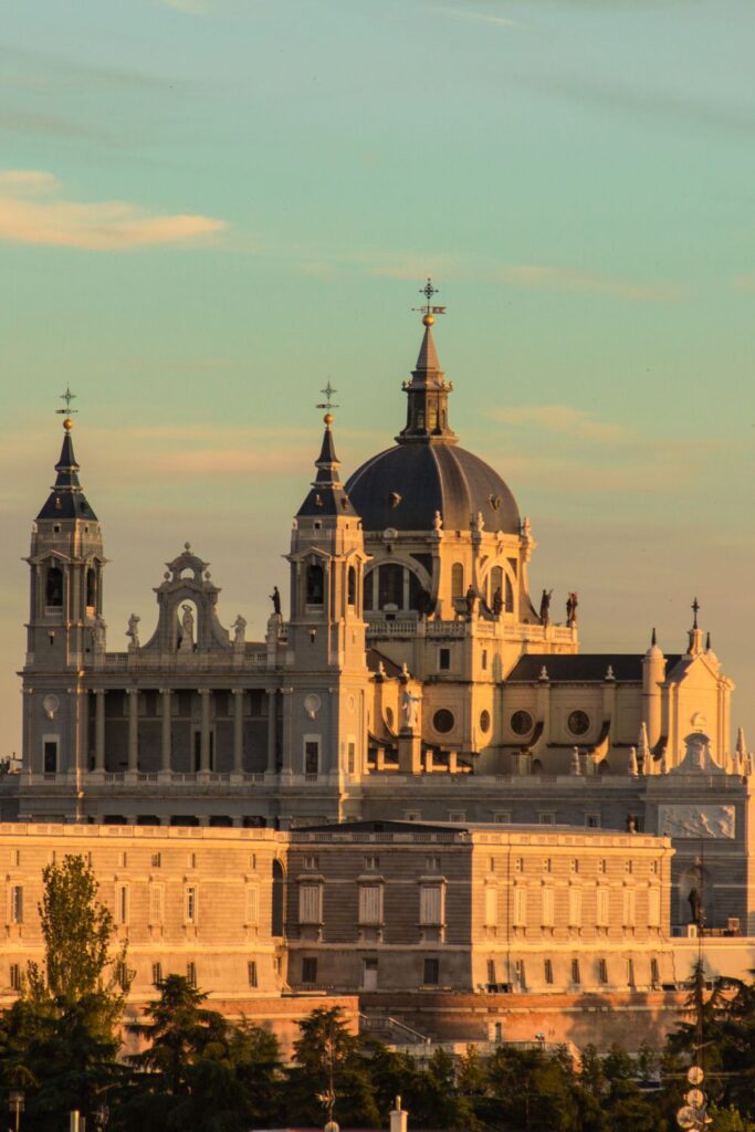 Almudena Cathedral at golden hour in madrid spain