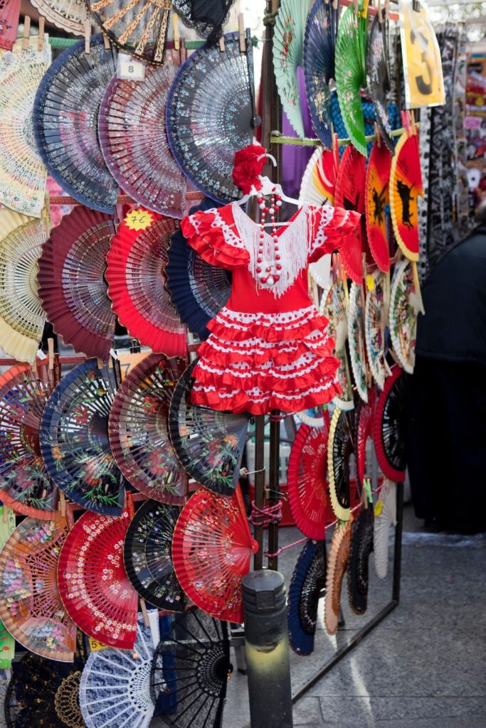 colorful fans and dress from Latin culture