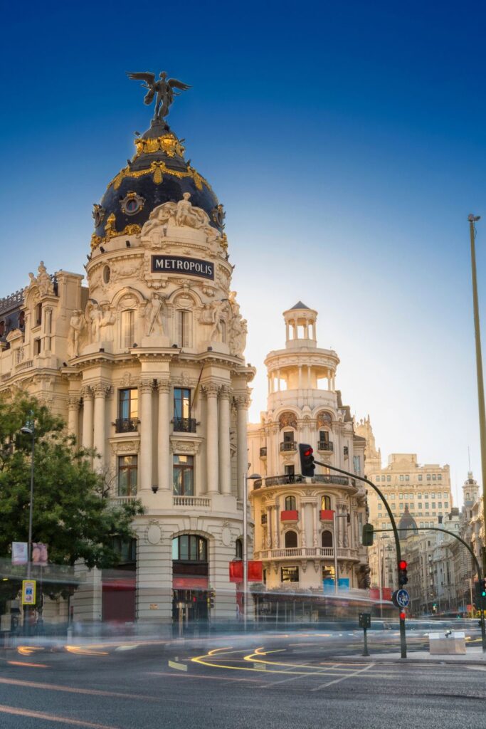 Gran Vía street in madrid with beautiful architecture