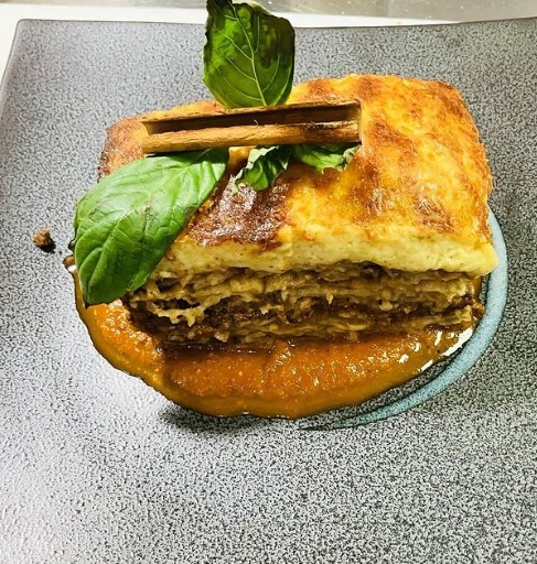 mousaka with leaves at a taste of greece restaurant in new jersey