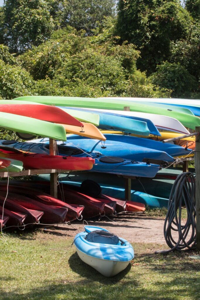 colorful stack of kayaks at hammock beach state park