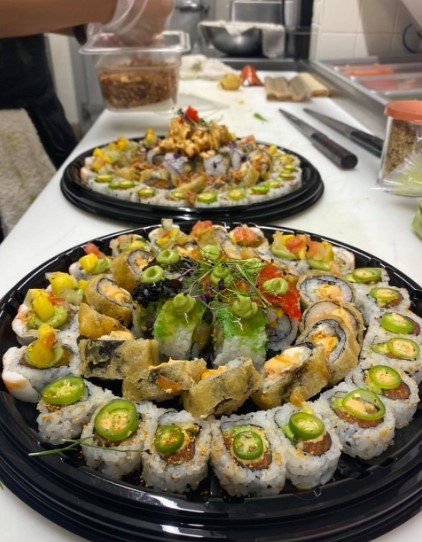 two platters with colorful sushi variations at miller's seafood and steak house